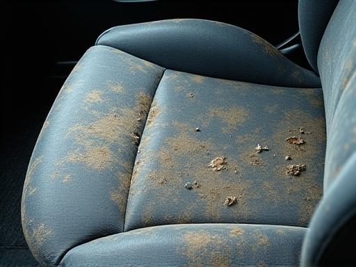 埃とシミで汚れた車内シート