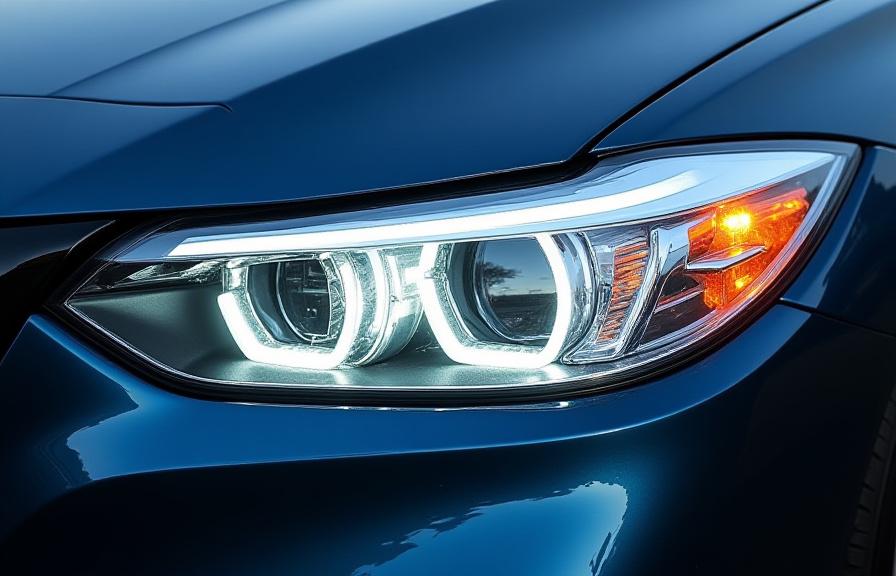 The same headlight, now crystal clear after restoration.